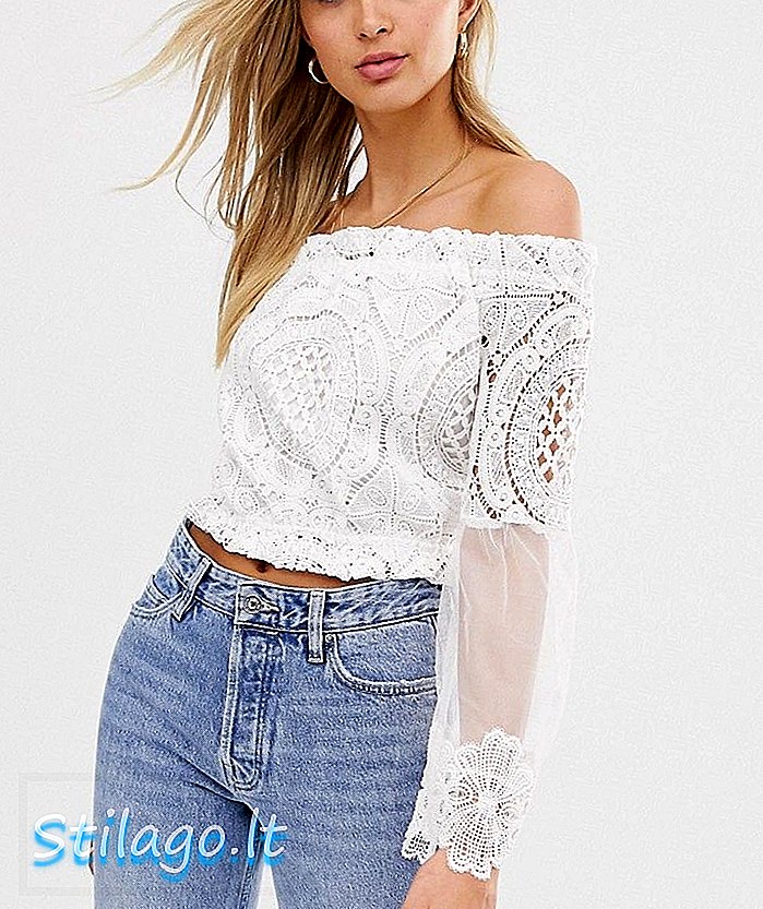 River Island Spitze Bardot Top in Weiß