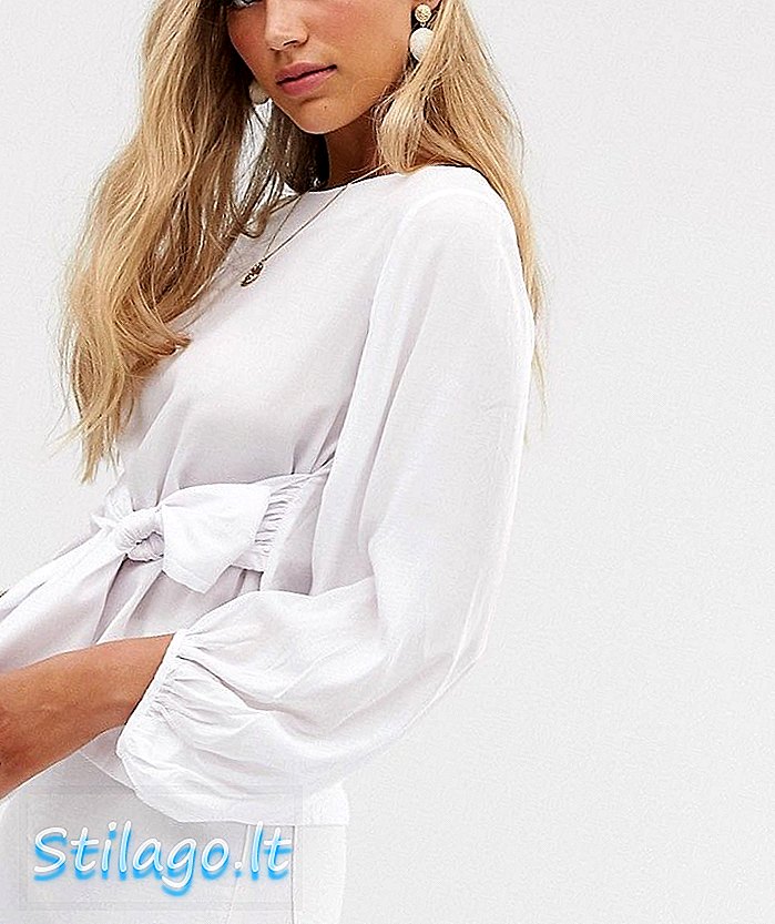 Vero Moda blouse met volumemouwen en strik aan de voorkant - Wit