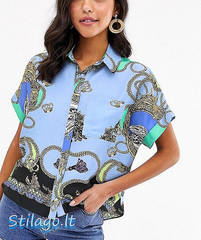 River Island overhemd met korte mouwen en sjaalprint-Blauw