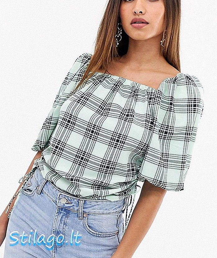 ASOS DESIGN พัฟด้านบนแขนเสื้อในการตรวจสอบการพิมพ์ - หลาย