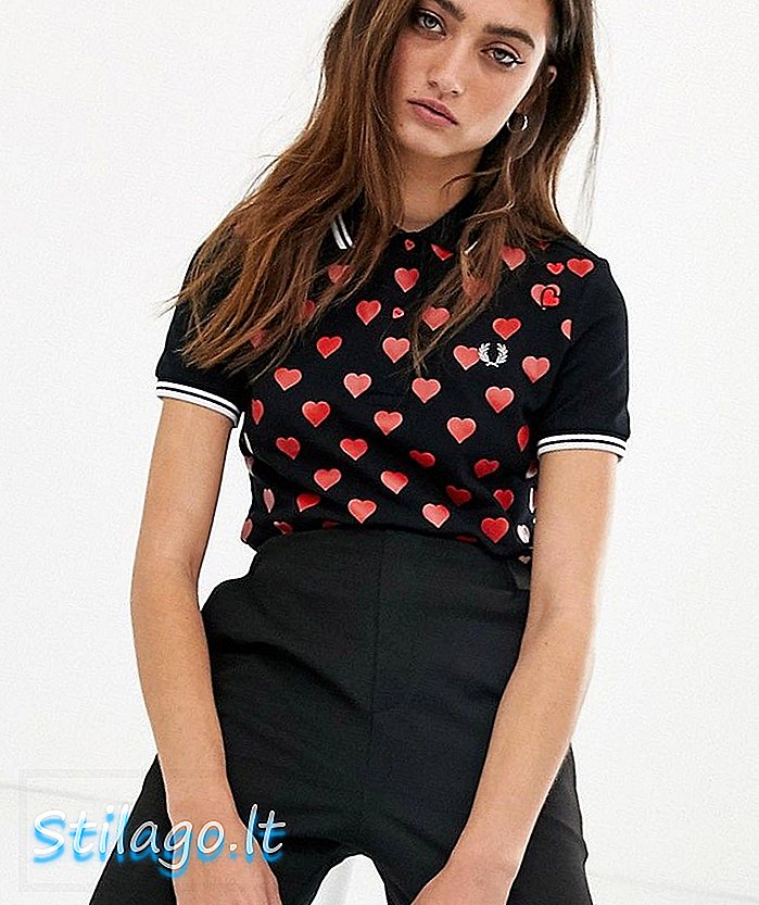 Fred Perry x Amy Winehouse foundation print jantung pique shirt-Black
