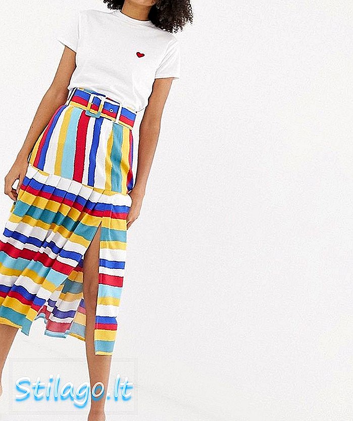 Falda midi plisada a rayas multicolores de ASOS DESIGN con cinturón propio