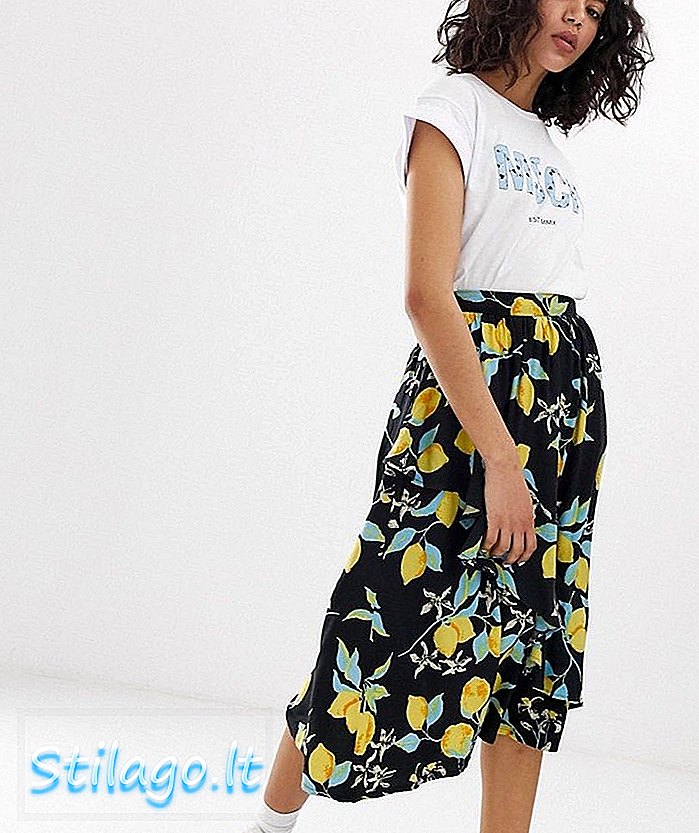 Асимметричная юбка-миди с рюшами Moss Copenhagen с лимонным принтом - черный