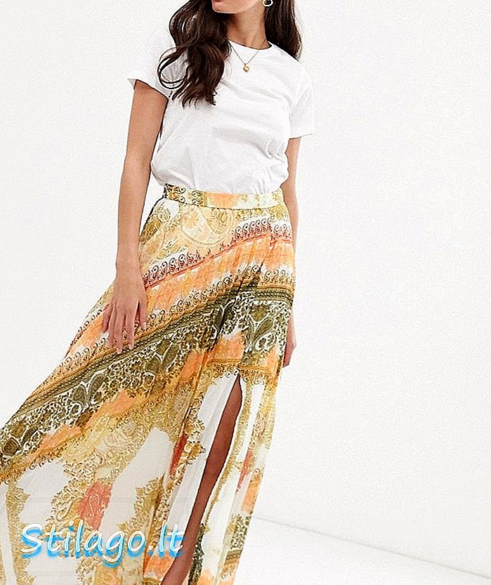 ASOS DESIGN - Maxi jupe plissée à imprimé foulard orange vif - Multi