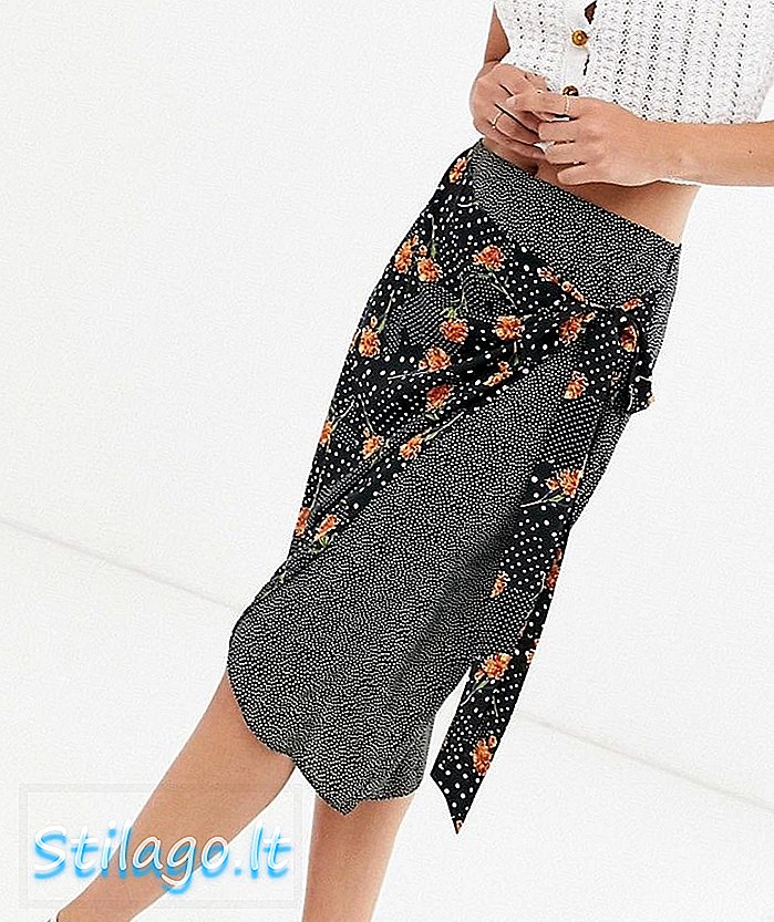 Boohoo bungkus skirt midi dengan bunga dan polka dot-Multi