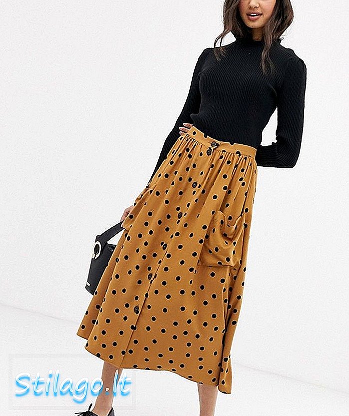 ASOS DESIGN butang skirt midi depan dalam polka dot dengan poket besar-Multi