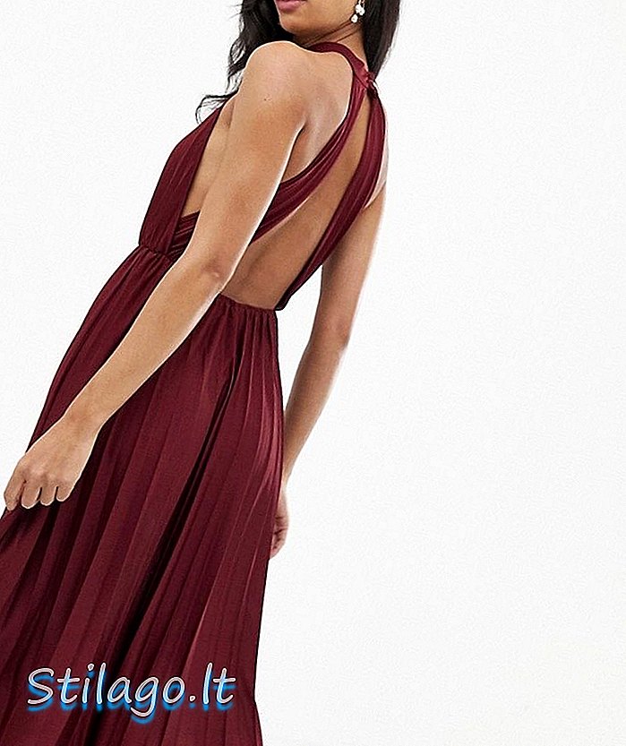 ASOS עיצוב הלטר קפל שמלת midi עם מותניים קפלים - אדום