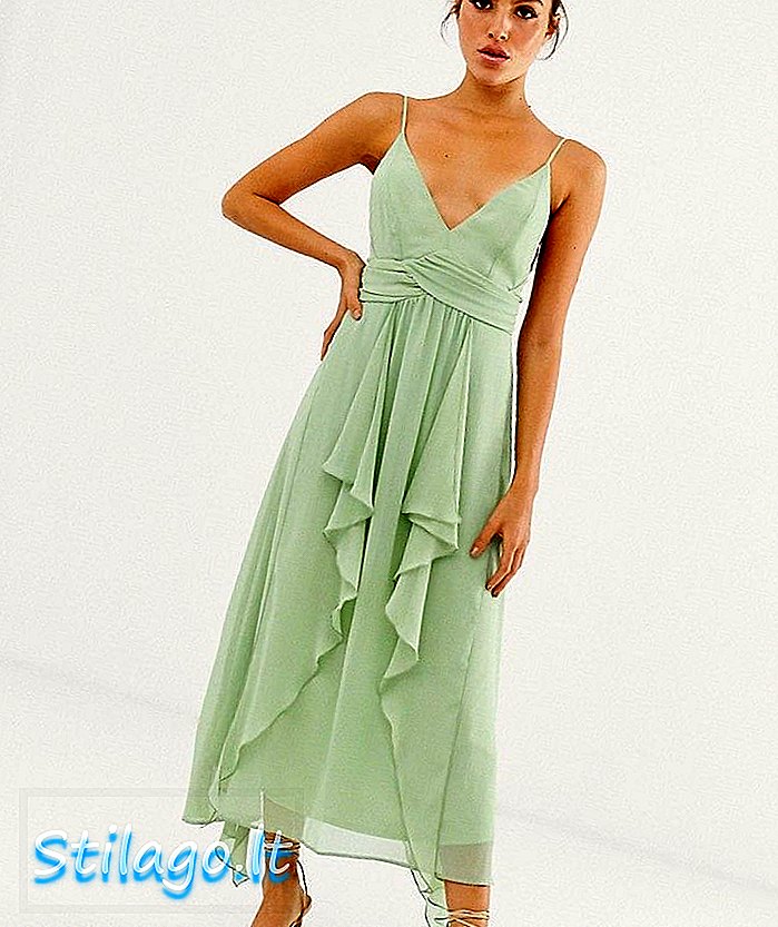 „ASOS DESIGN“ cami midi suknelė su švelniu sluoksniuotu sijonu ir rausvu liemeniu-žalia