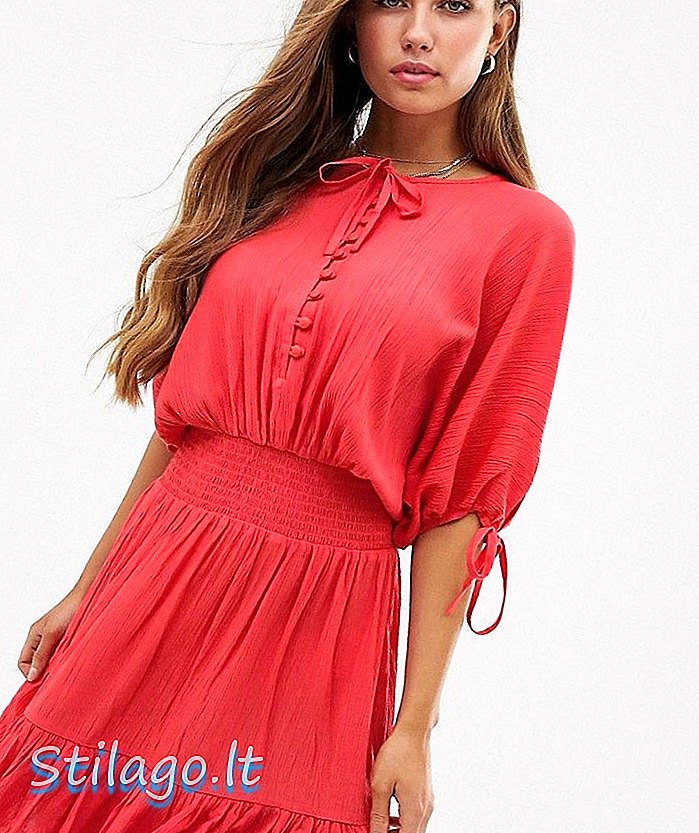 ASOS DESIGN mini šaty s krátkym rukávom a elastickým pásom v červenej farbe