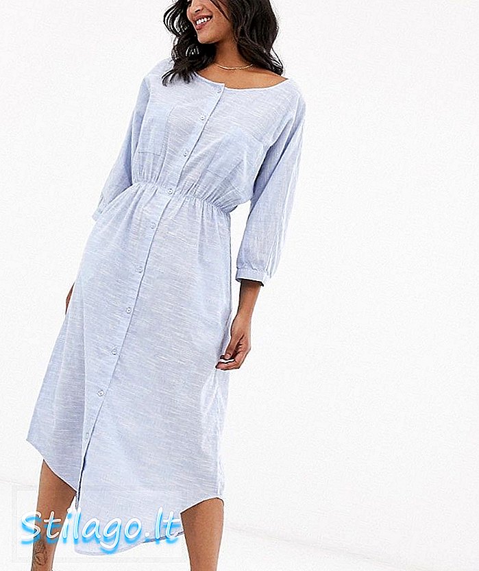 Φόρεμα πουκάμισο Y.A.S λαιμόκουμπα chambray maxi-Μπλε