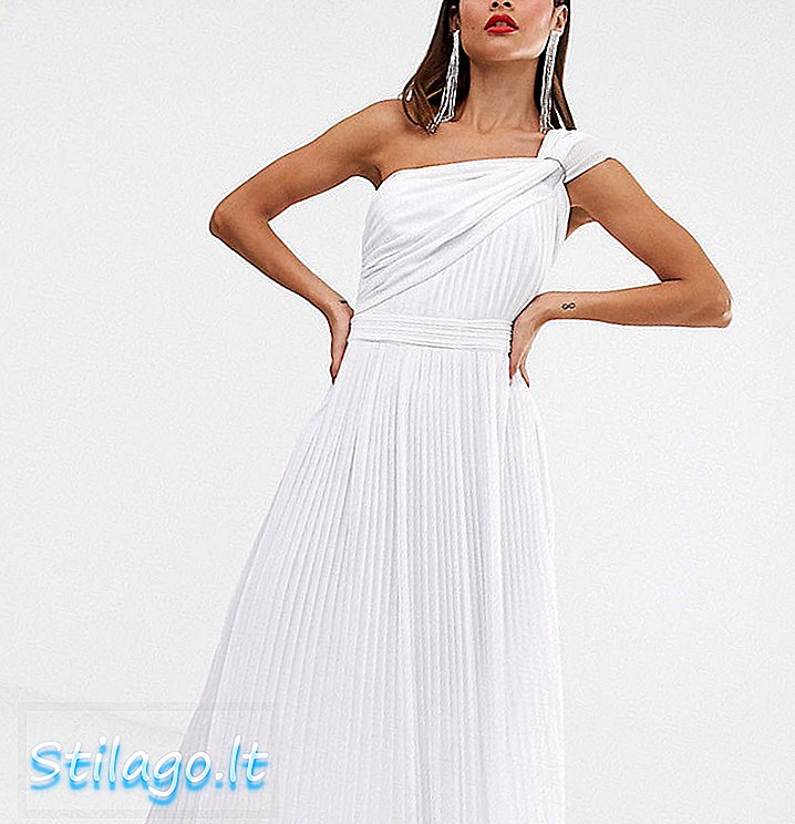 TFNC jedno rameno skládané maxi šaty v bílé barvě