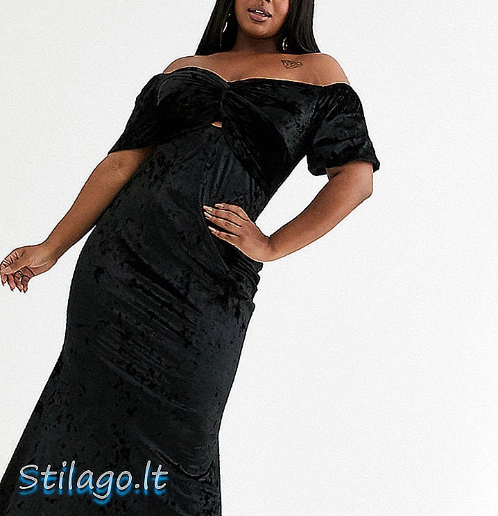 Φόρεμα βελούδινο maxi Flounce London Plus με μαύρο ψαρέκι