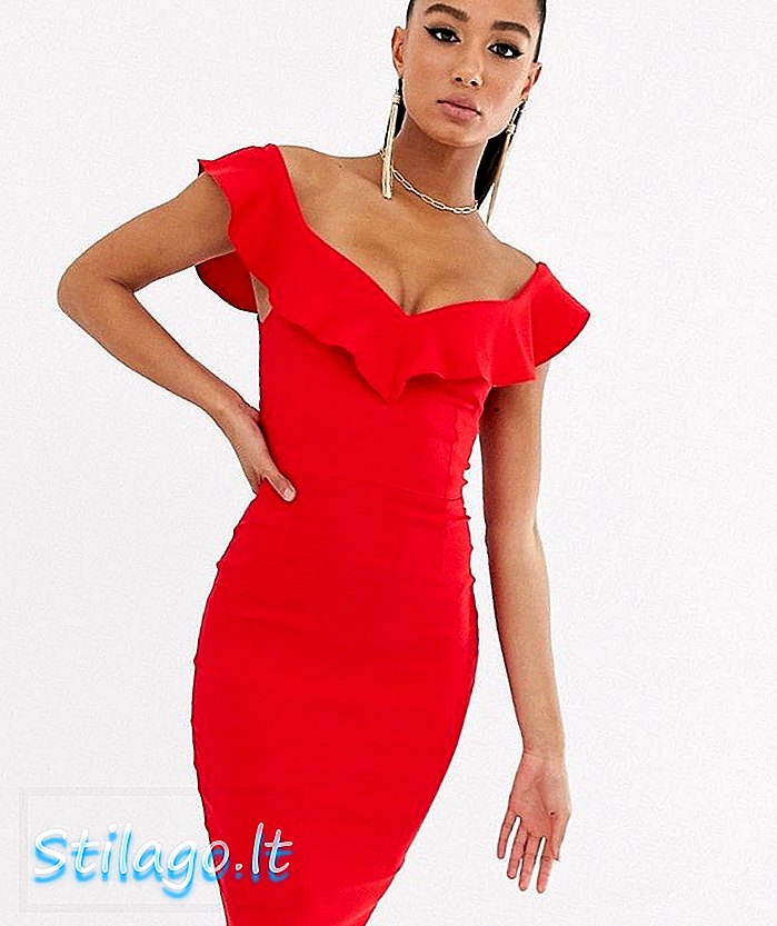 Vesper figurbetontes Kleid mit herzförmigem Ausschnitt und Rüschen in Rot