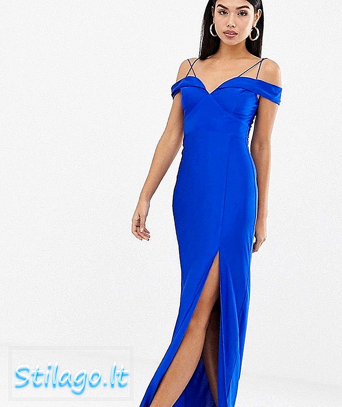 „AX Paris“ suknelė su maksimalia suknele su šonine padalijama mėlyna spalva