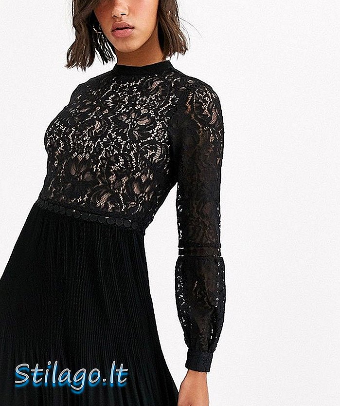 Oasis skater dress with lace lace สีดำ
