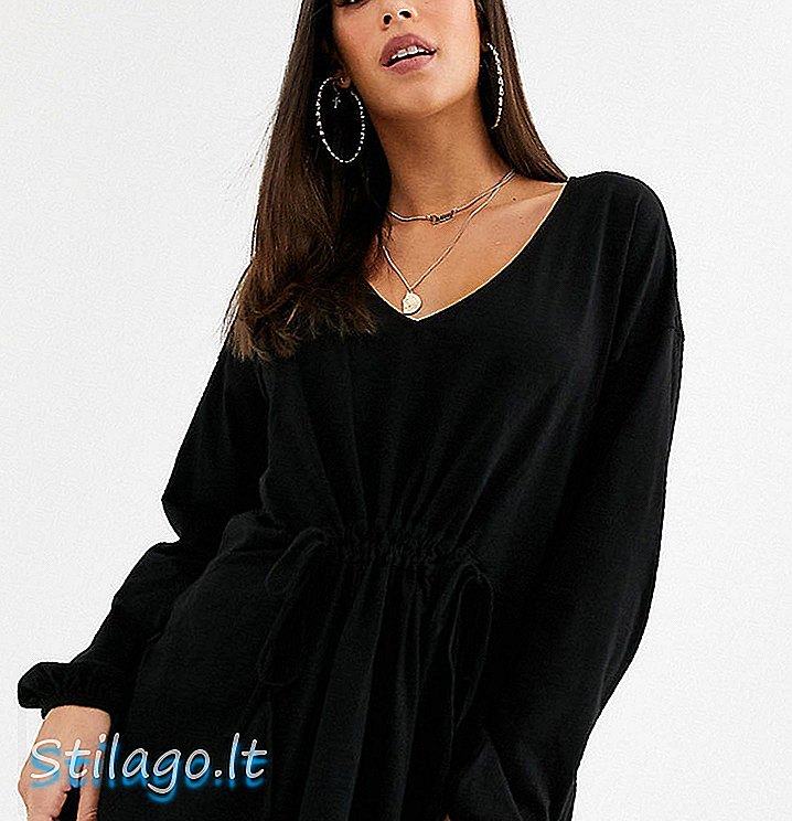 ASOS DESIGN שמלת חלוק גבוהה עם מותן שרוך-שחור