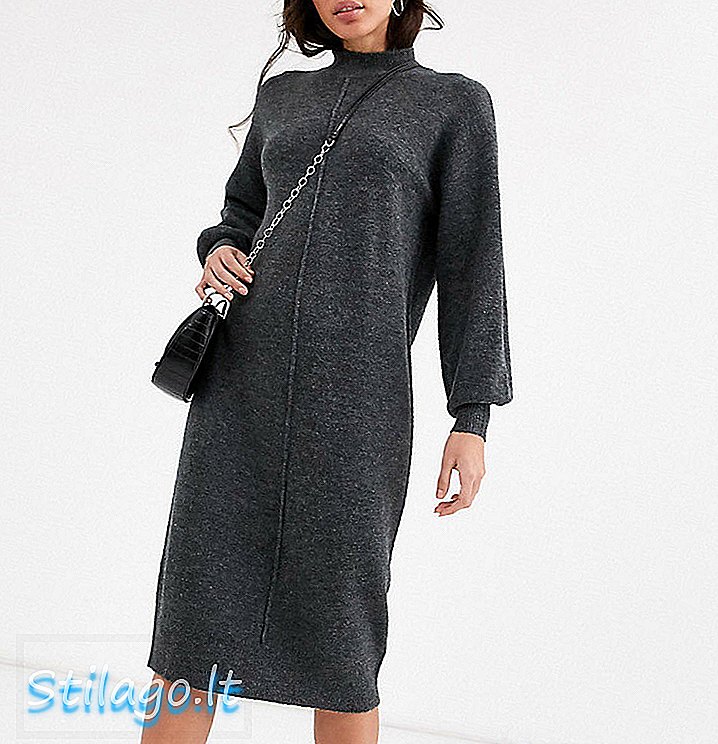 ASOS DESIGN - Vestito midi alto e soffice con cuciture cucite-Grigio