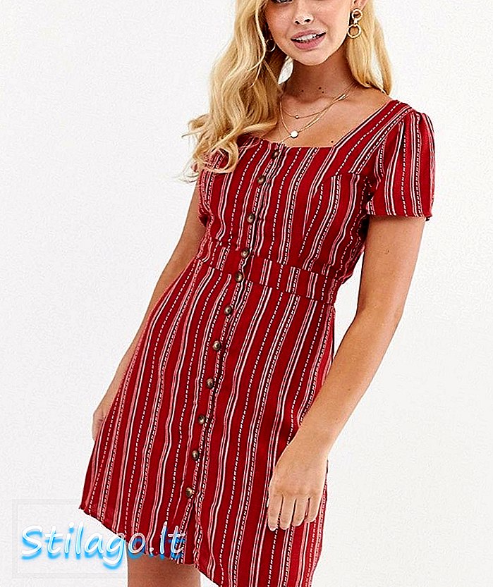 Гилли дугмаста чајна хаљина с квадратним вратом у пругасто-црвеној боји