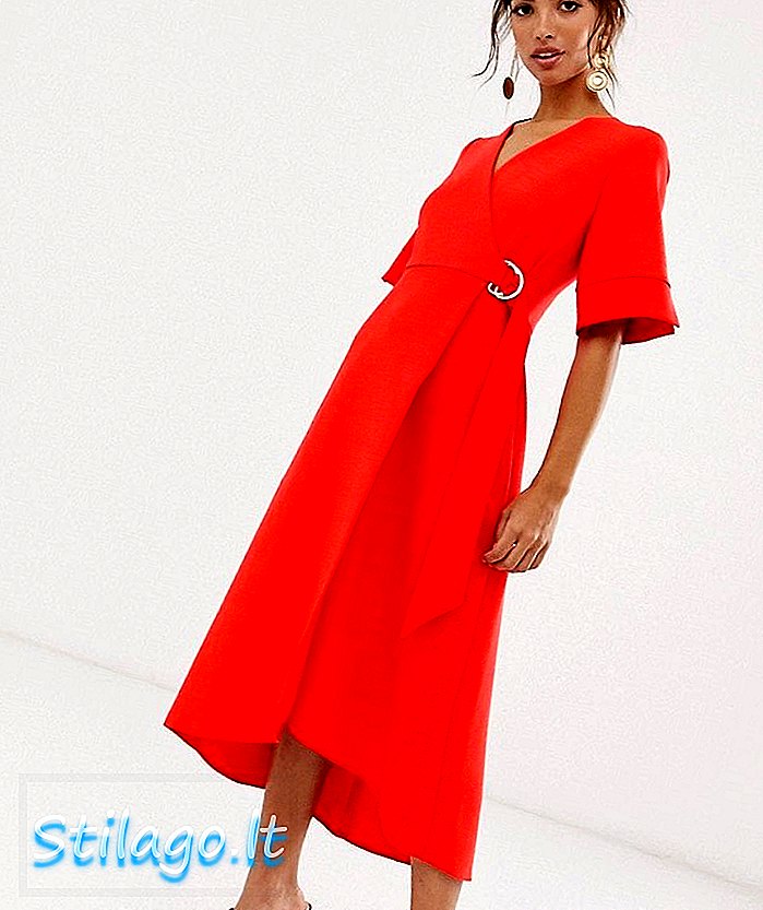 लाल रंग में क्लोसेट लंदन रैप फ्रंट किमोनो स्लीव पेंसिल ड्रेस