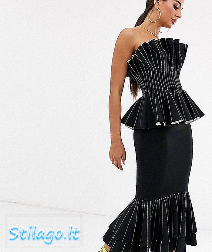 ASOS DESIGN Premium bandeau topstitch detalj maxi haljina s potkrovlju crnom