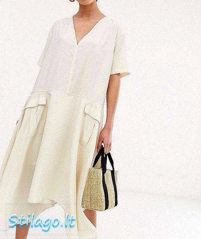 Ghospell overdimensioneret minimal midi-kjole med praktiske lommer-Cream