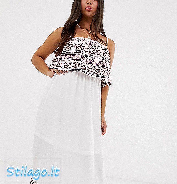 PrettyLittleThing bardot maxi φόρεμα σε λευκό paisley