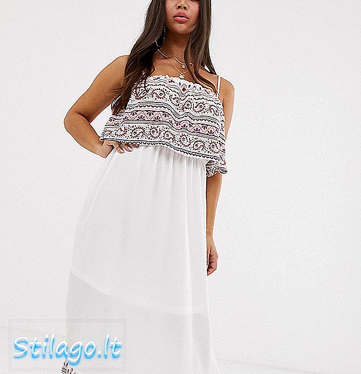 Bardotowa sukienka maxi PrettyLittleThing w białym kolorze paisley