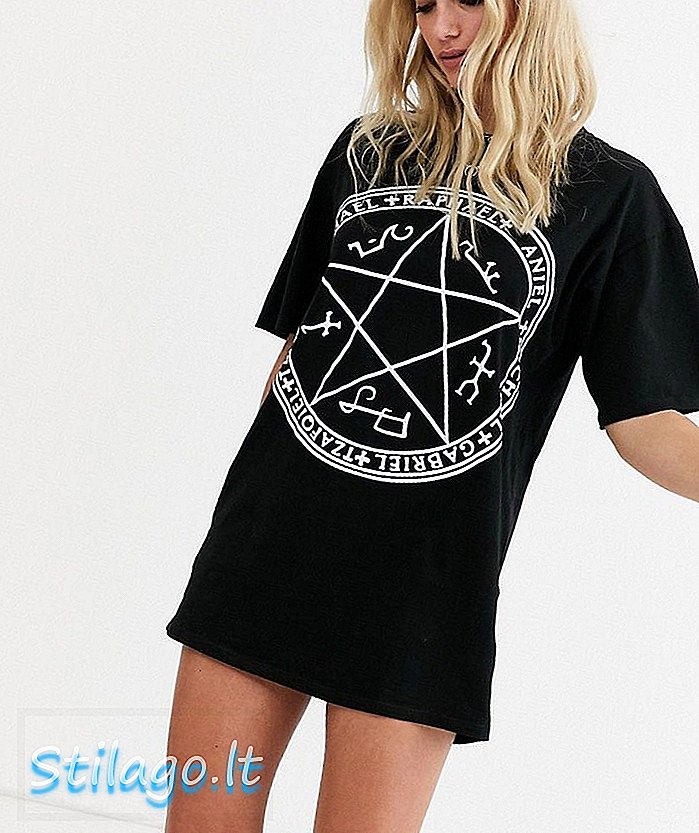 점성술 프린트 모텔 슬리브 티셔츠 드레스-블랙