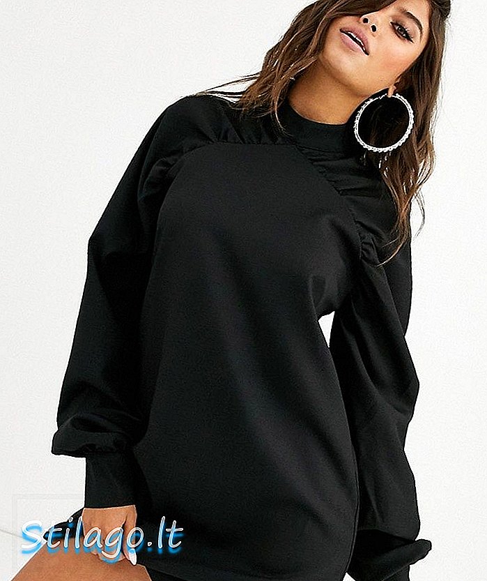 Vestido de cuello alto con detalle de pliegues en negro Missguided