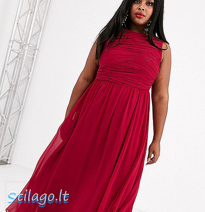 ASOS DESIGN Curve Bridesmaid maxi φόρεμα με μαλακό πλισέ μπούστο-Κόκκινο