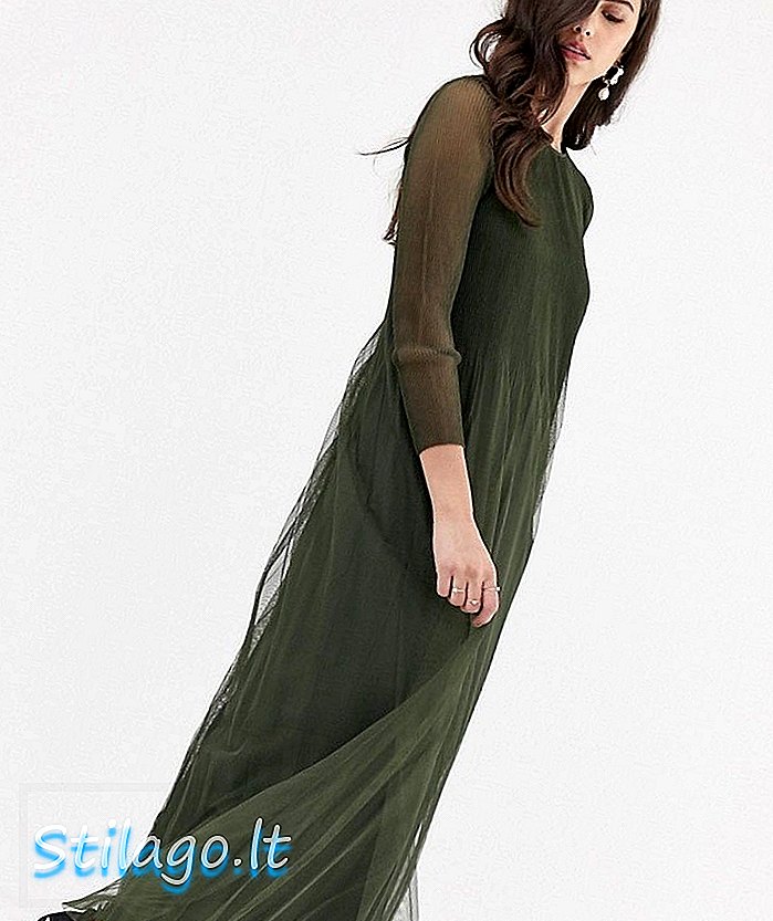 Y.A.S pleated tulle sheer maxi dress-Green
