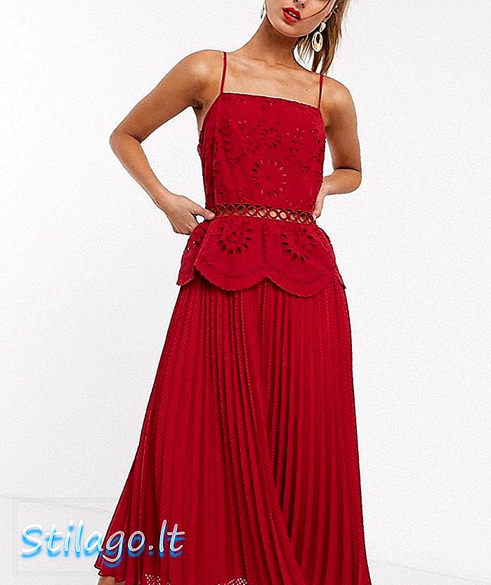 ASOS DESIGN - Halflange cami-jurk met borduursel en geplooide rok