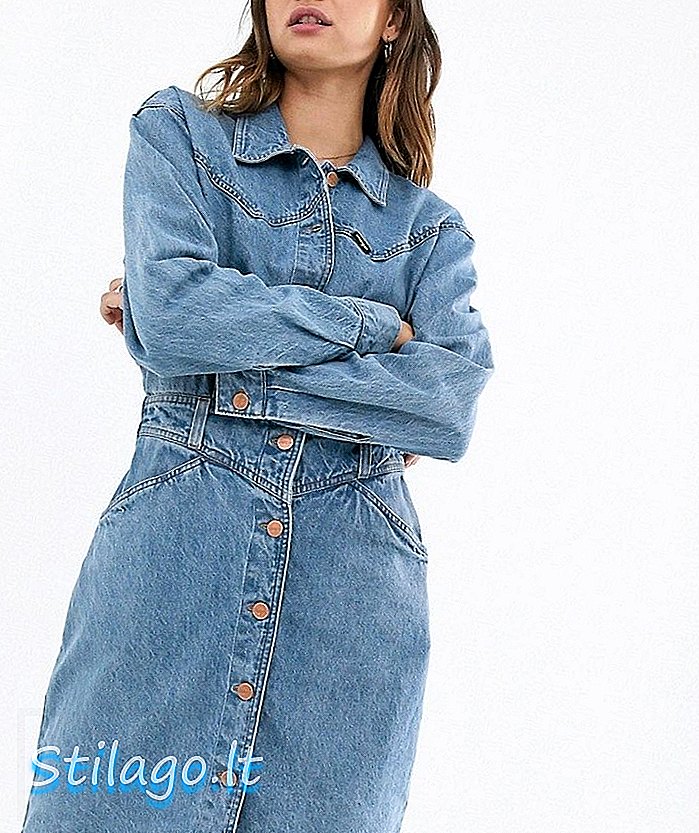 Wrangler Knopf durch Jeanskleid mit Naht Detail-Blau