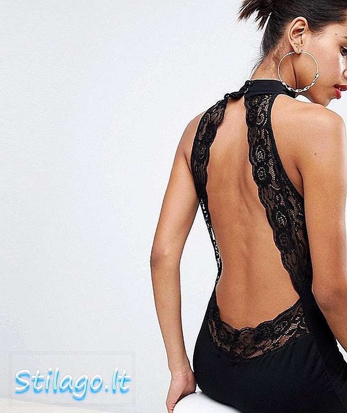 PrettyLittleThing High Back Sleeveless Lace Back Dress-Hitam