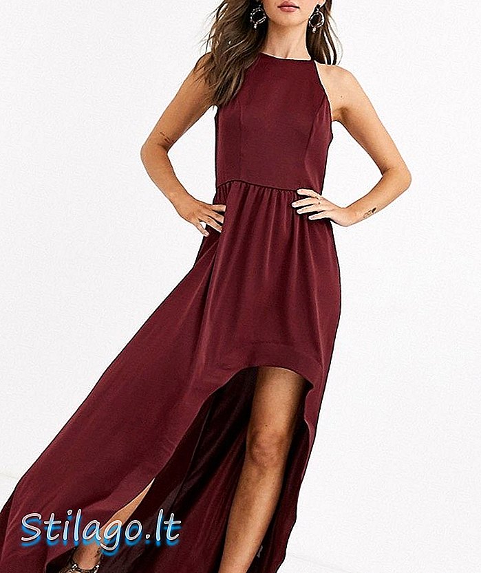 Chi Chi London haljina s visokim niskim satenskim klizačicama u vinsko-crvenoj boji