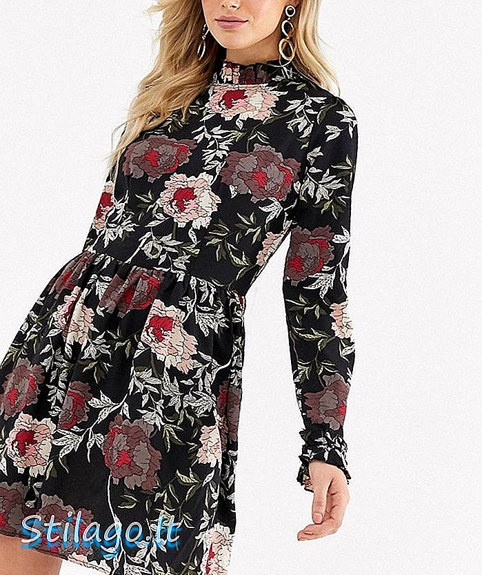 AX پیرس پھولوں کی پرنٹ شفٹ لباس-سیاہ