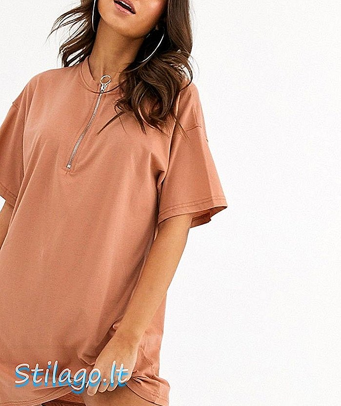 Misguided overdimensjonert kjole med t-skjorte med glidelås i kamel-Tan
