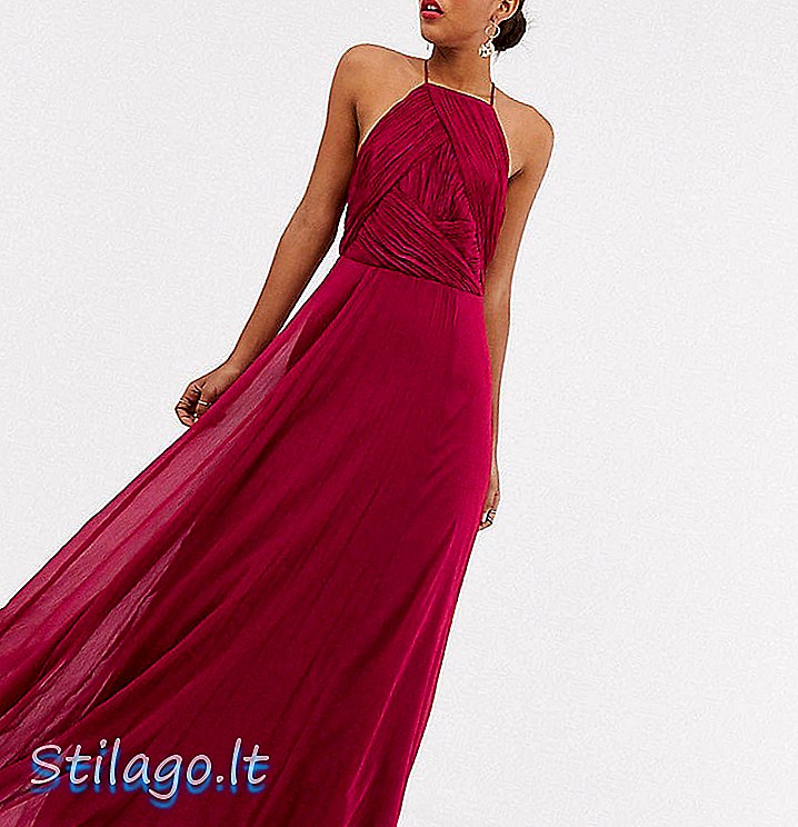 ASOS DESIGN Dantelli korsajlı uzun nedime pinny maxi elbise-Kırmızı