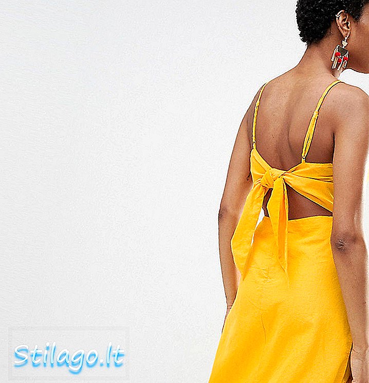 वेरो मोडा टॉल मिडी ड्रेस के साथ वापस पीले रंग में कट आउट