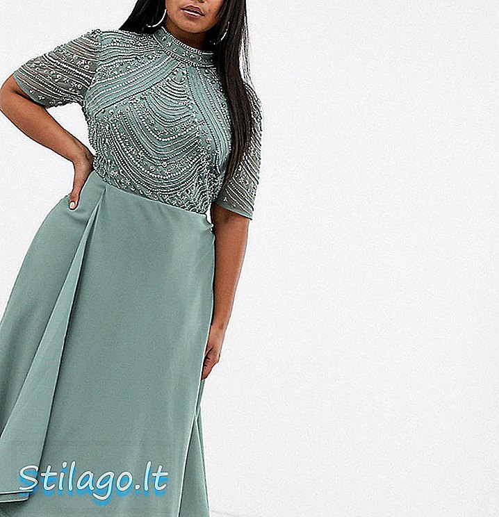 ASOS DESIGN Curve sukienka maxi z krótkim rękawem zdobionym stanikiem-Multi