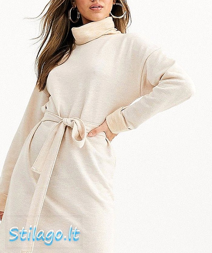 ASOS DESIGN cowl neck belted mini dress dalam marl-Beige