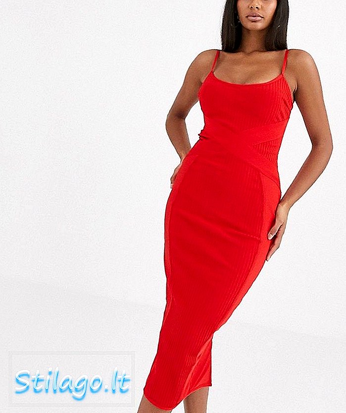 लाल रंगात गहाळ क्रॉस फ्रंट पट्टी कॅमी मिडॅक्सी ड्रेस