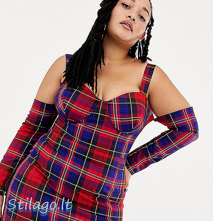 ASOS DESIGN x LaQuan Smith Curve mini-jurk met blote schouders en ruitjesprint - Multi