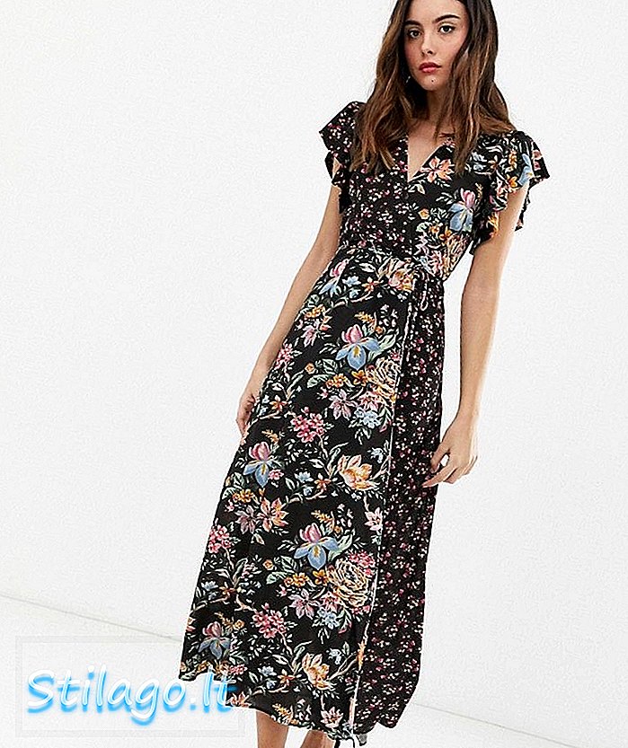 Sukienka maxi z francuskim połączeniem Bridget z mieszanymi motywami kwiatowymi-Multi