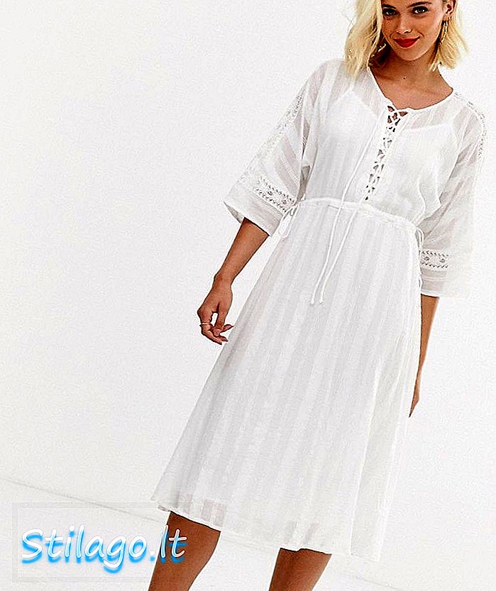 ASOS DESIGN blonder-midi-kjole med blonder foran hvid