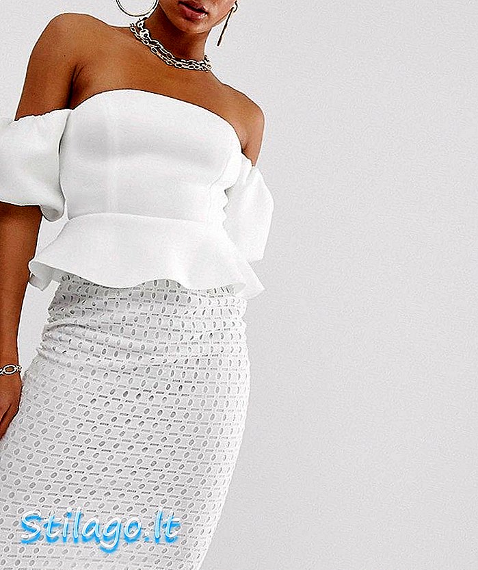 ASOS ڈیزائن بلبلا آستین لیس سکرٹ مڈھی لباس-سفید