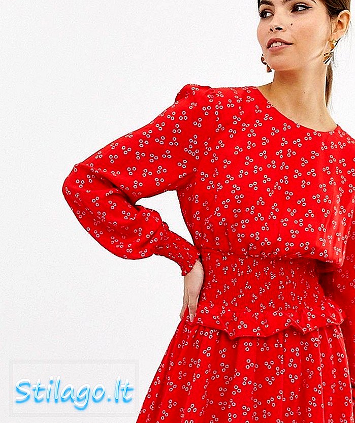 डिट्सी प्रिंट-रेड में फाइंड कीपर्स लॉन्ग स्लीव की फ्लॉपी ड्रेस