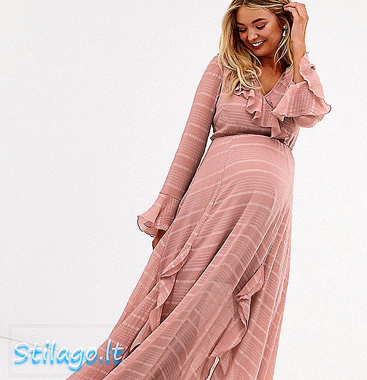 ASOS DESIGN Maternity - Lange jurk met overslag en ruches in zelfgestreept-roze