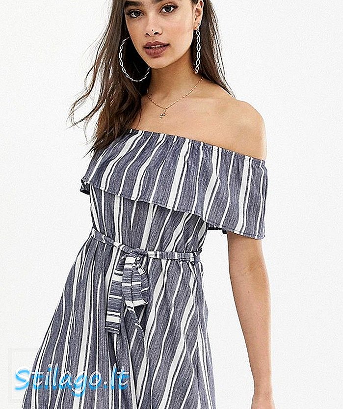 ASOS DESIGN off shoulder pique stripe sundress med belte-Multi