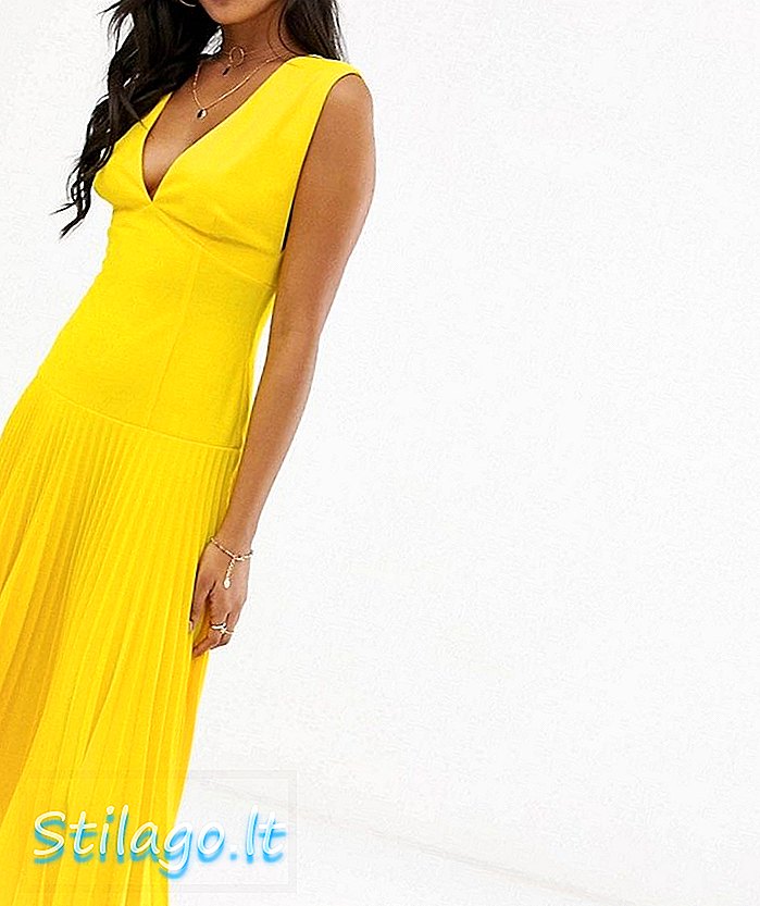 ASOS DESIGN - Vestito midi plissettato a vita scesa - Giallo